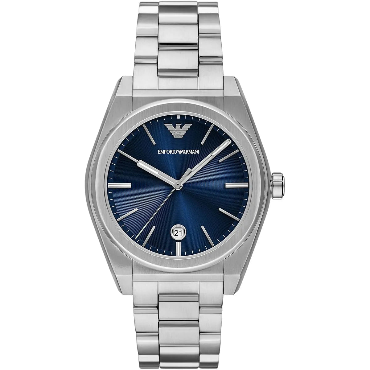 Emporio Armani Federico watch with blue dial, silver stainless steel case and bracelet
