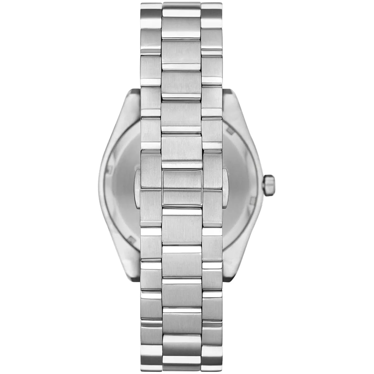 Emporio Armani Federico watch caseback showing stainless steel with Armani logo