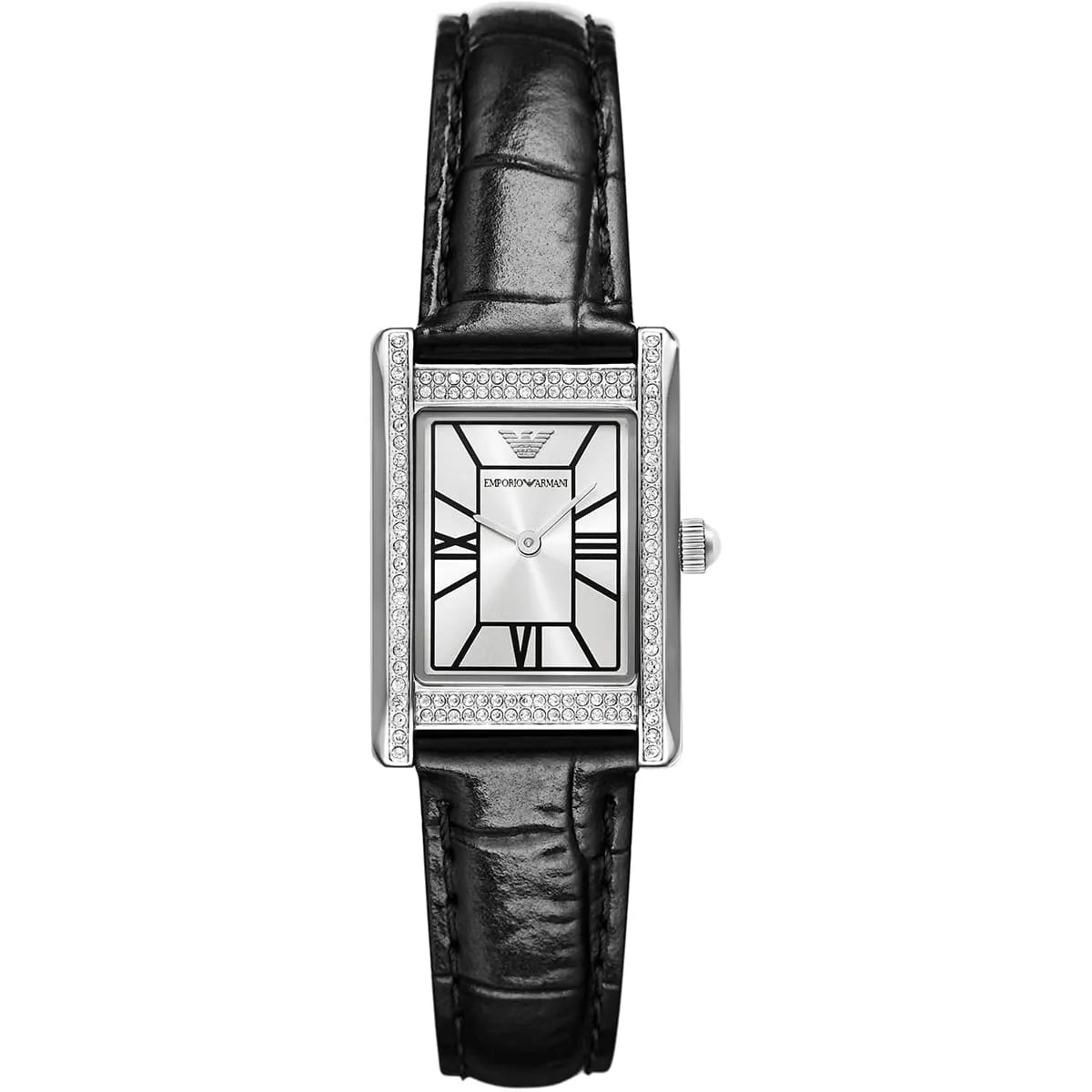 Emporio Armani Genni Rectangular Black Patterned Genuine Leather Women's Watch - AR11623