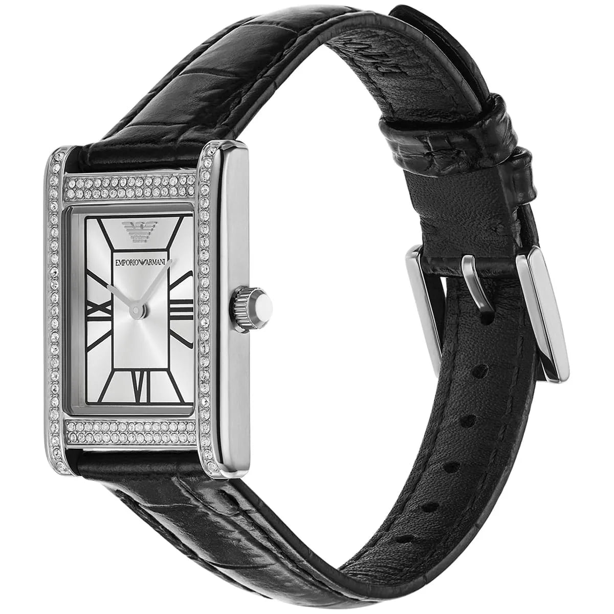 Emporio Armani Genni Rectangular Black Patterned Genuine Leather Women's Watch - AR11623
