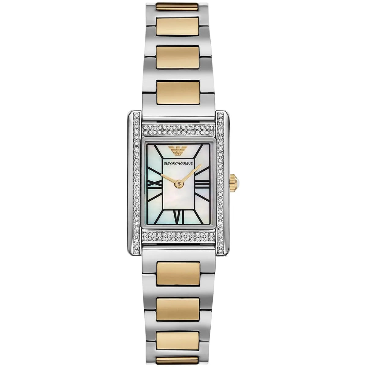 Emporio Armani Genni Rectangular White MOP Dial Two-tone Women's Watch - AR11642
