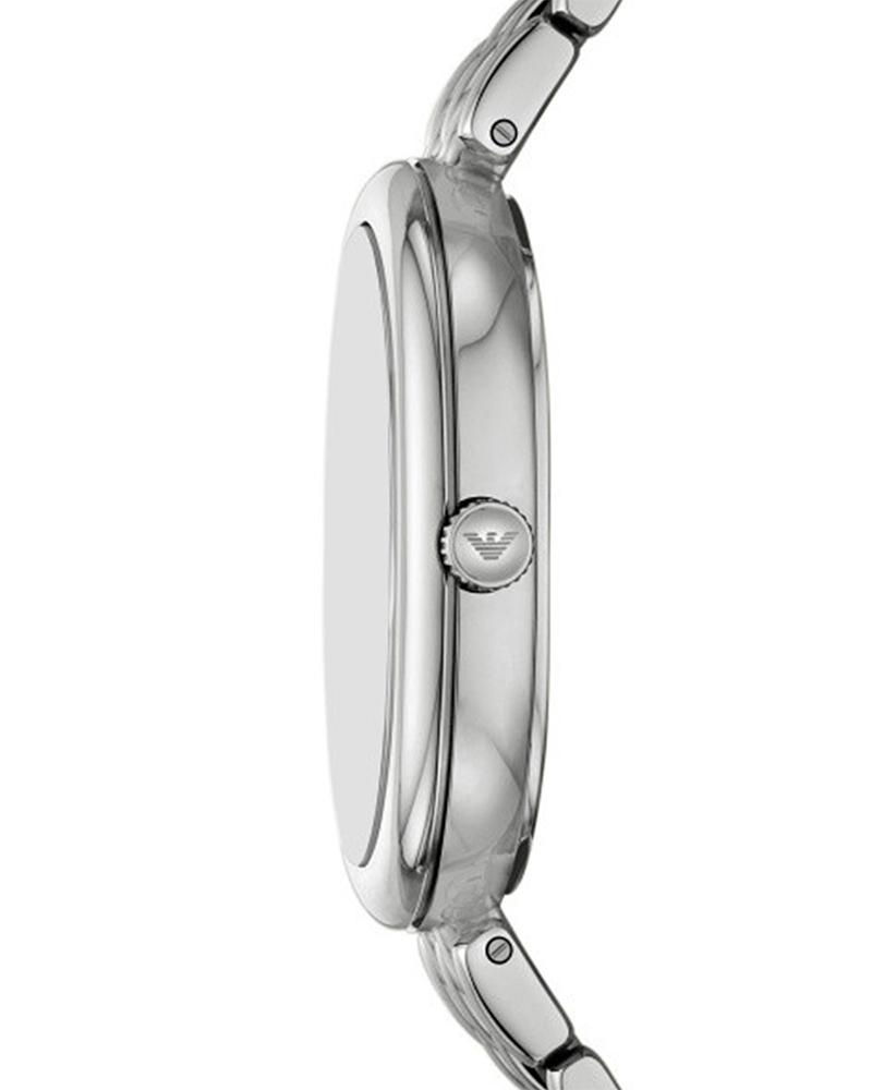 Emporio Armani AR11706 side profile showing case thickness and stainless steel bracelet attachment