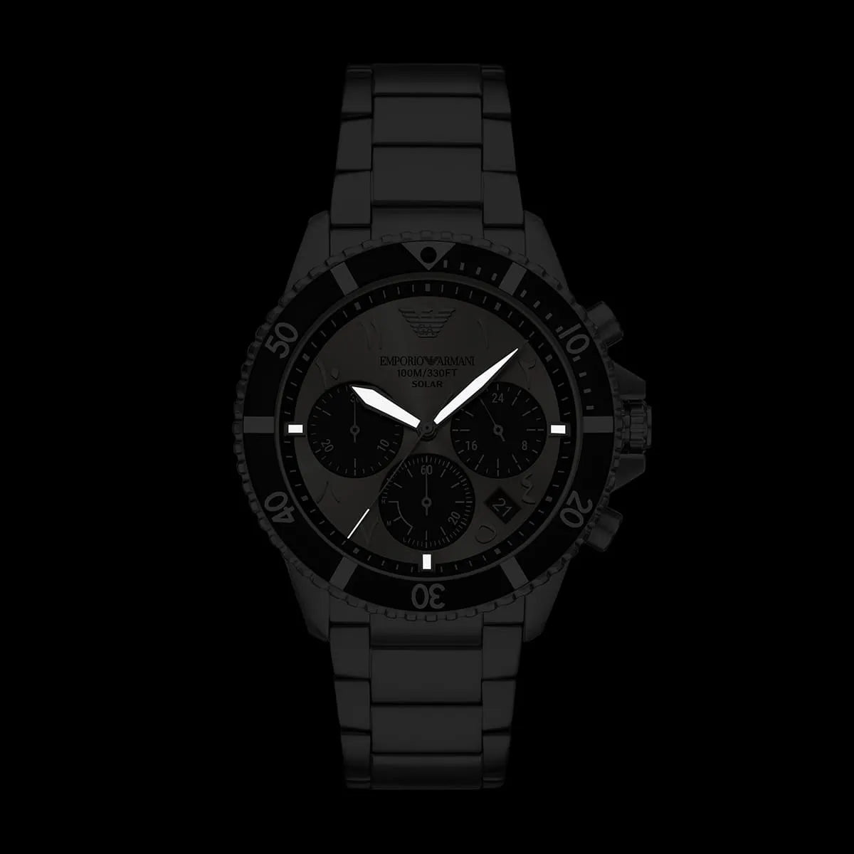 AR11722 Emporio Armani World Explorer chronograph watch with black dial and stainless steel bracelet