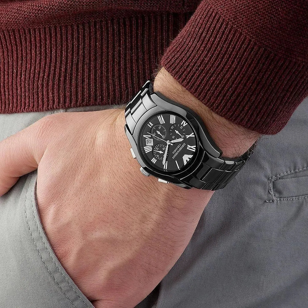 Emporio Armani Chronograph Black Dial Black Ceramic Watch AR1400