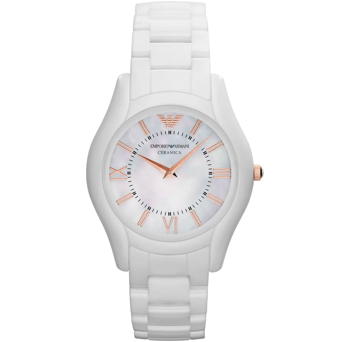 Emporio Armani Ceramica white ceramic women's watch with mother-of-pearl dial and rose gold hour markers
