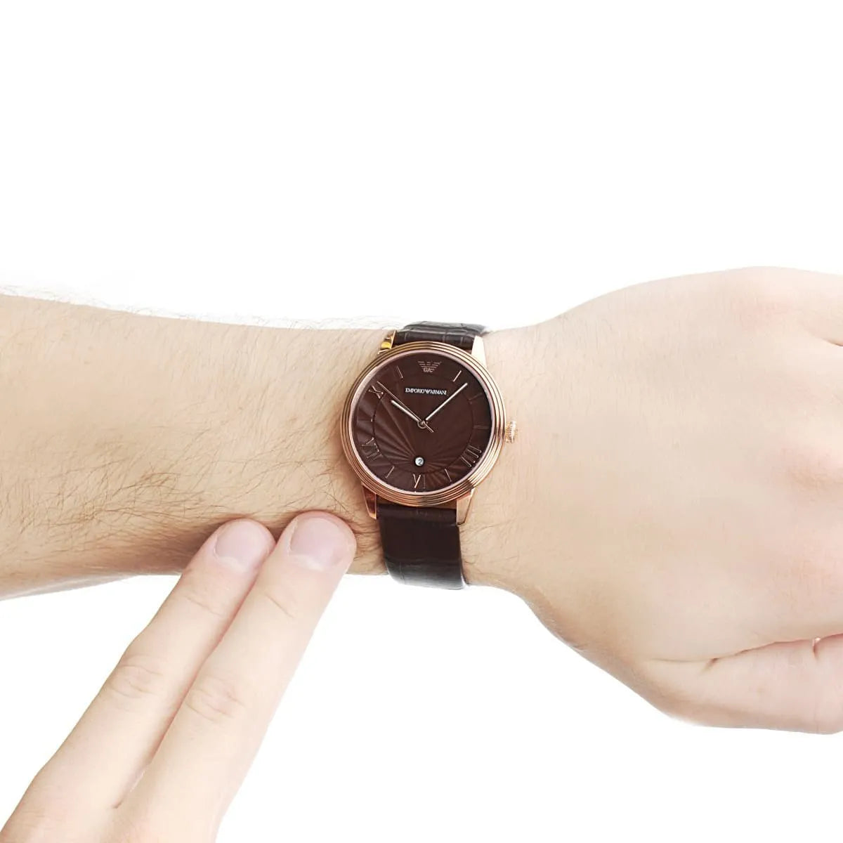 Emporio Armani AR1613 watch worn on wrist showing fit and design
