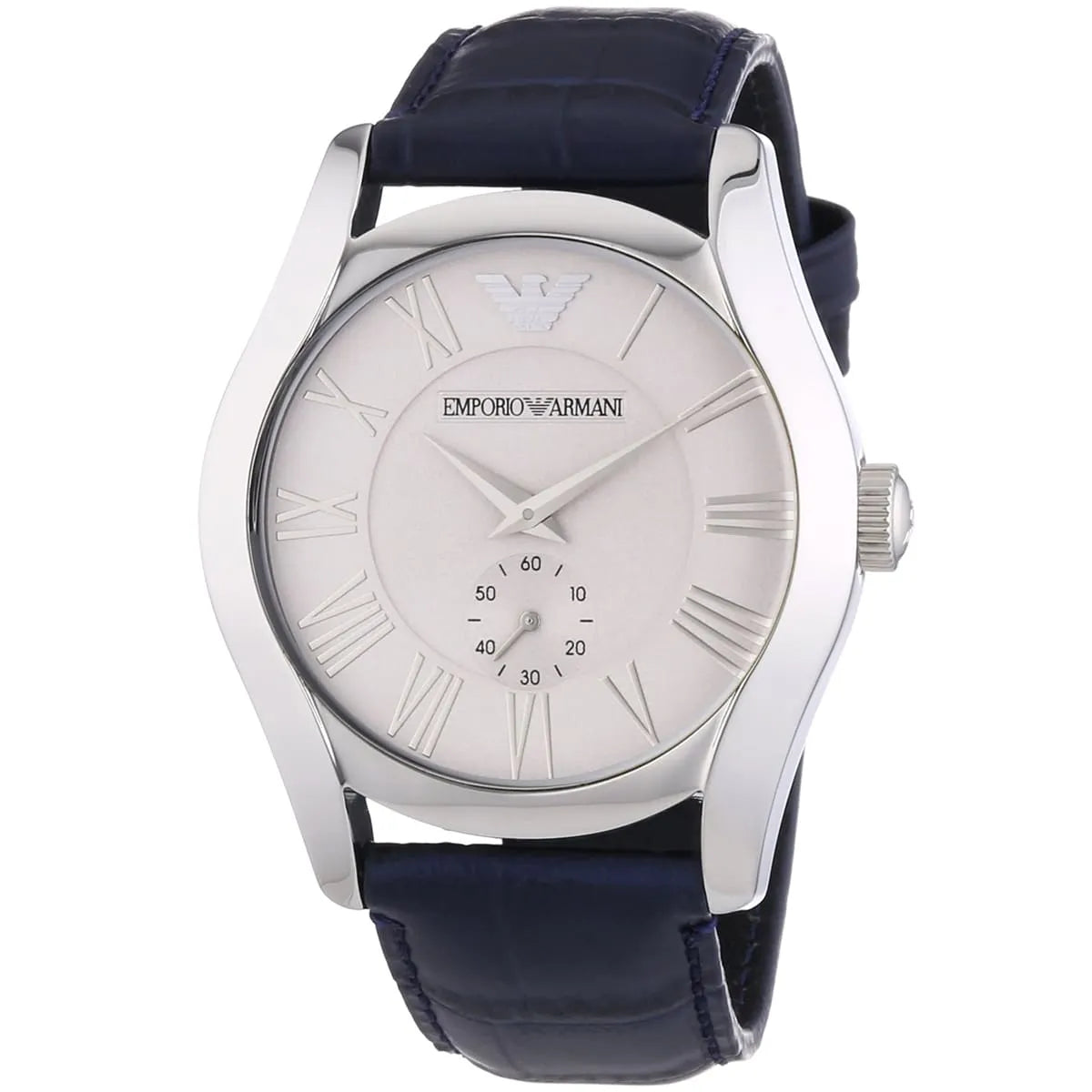 Emporio Armani Valente AR1666 watch with silver dial and dark leather strap