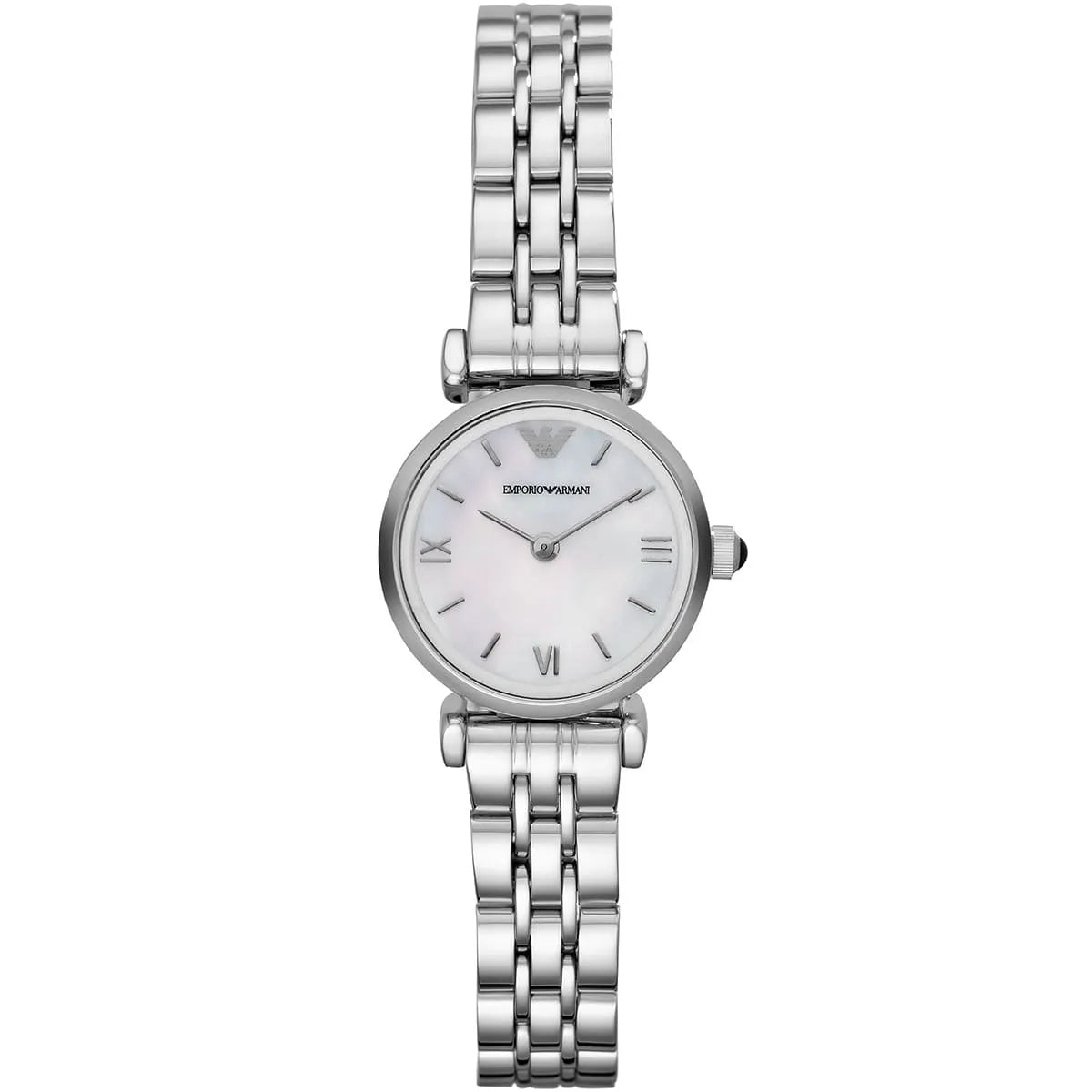 Emporio Armani Gianni T-Bar Mini White MOP Dial Silver Women's Watch - AR1688
