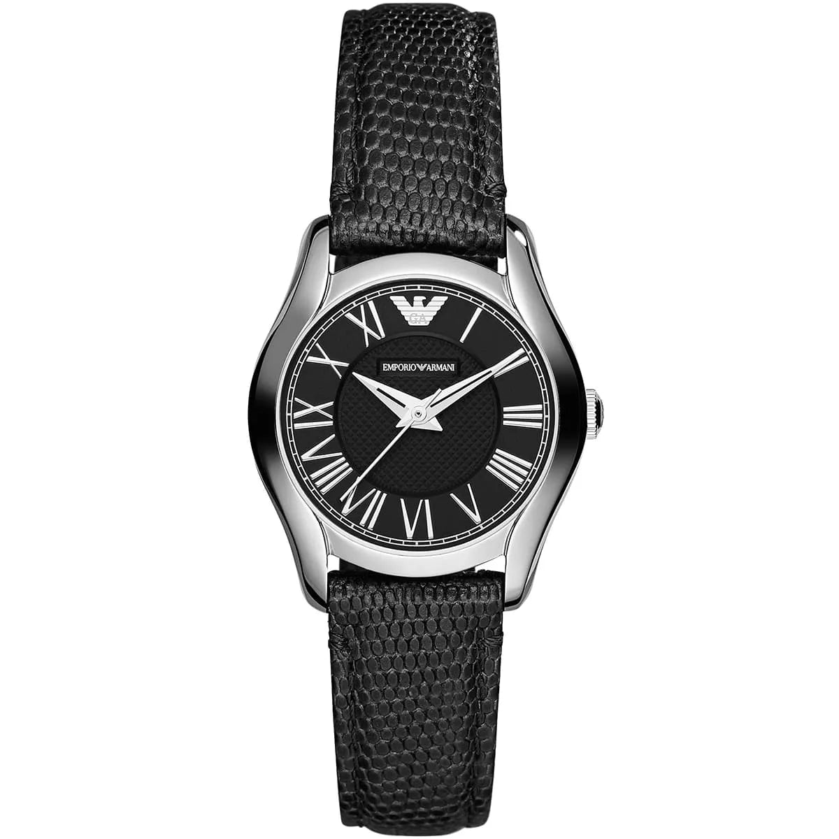 Emporio Armani AR1712 women's watch with black dial and black leather strap