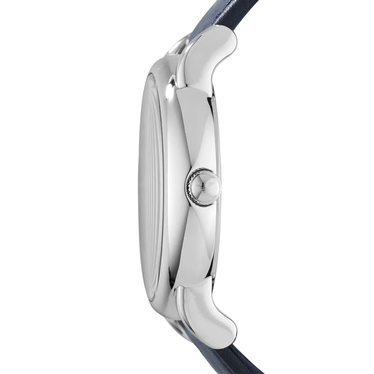 Emporio Armani Luigi AR1731 side profile showing case thickness and navy strap