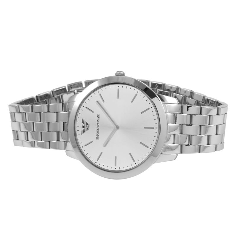 Emporio Armani AR1745 watch top view with full silver steel bracelet