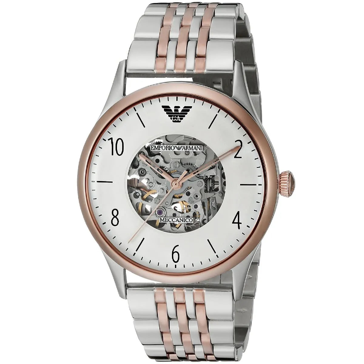 Emporio Armani Meccanico Automatic Skeleton White Dial Two-tone Men's Watch - AR1921