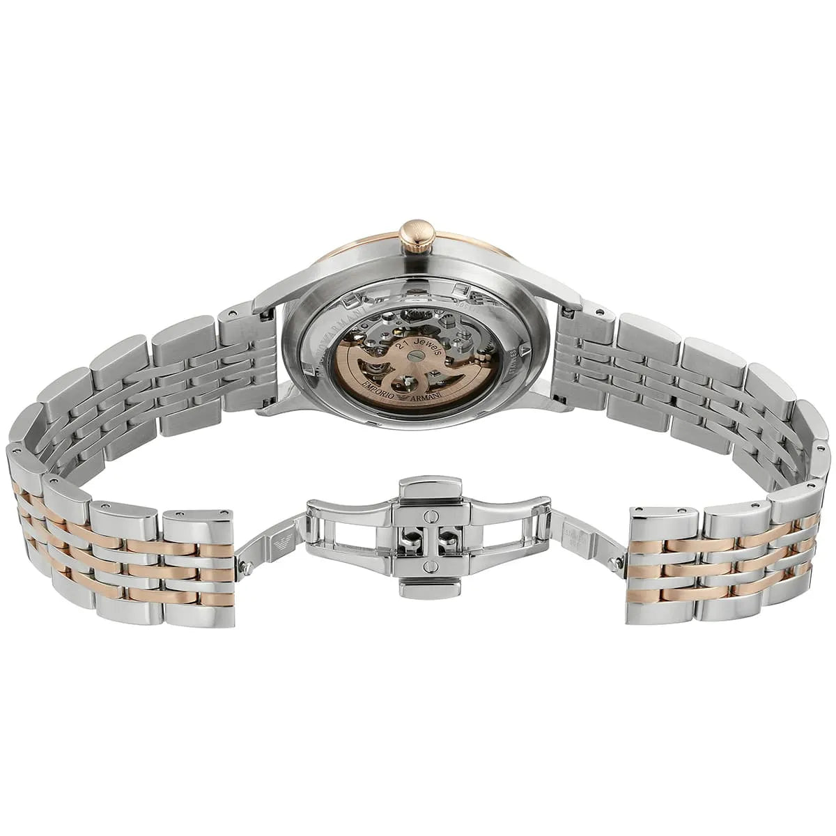 Emporio Armani Meccanico Automatic Skeleton White Dial Two-tone Men's Watch - AR1921