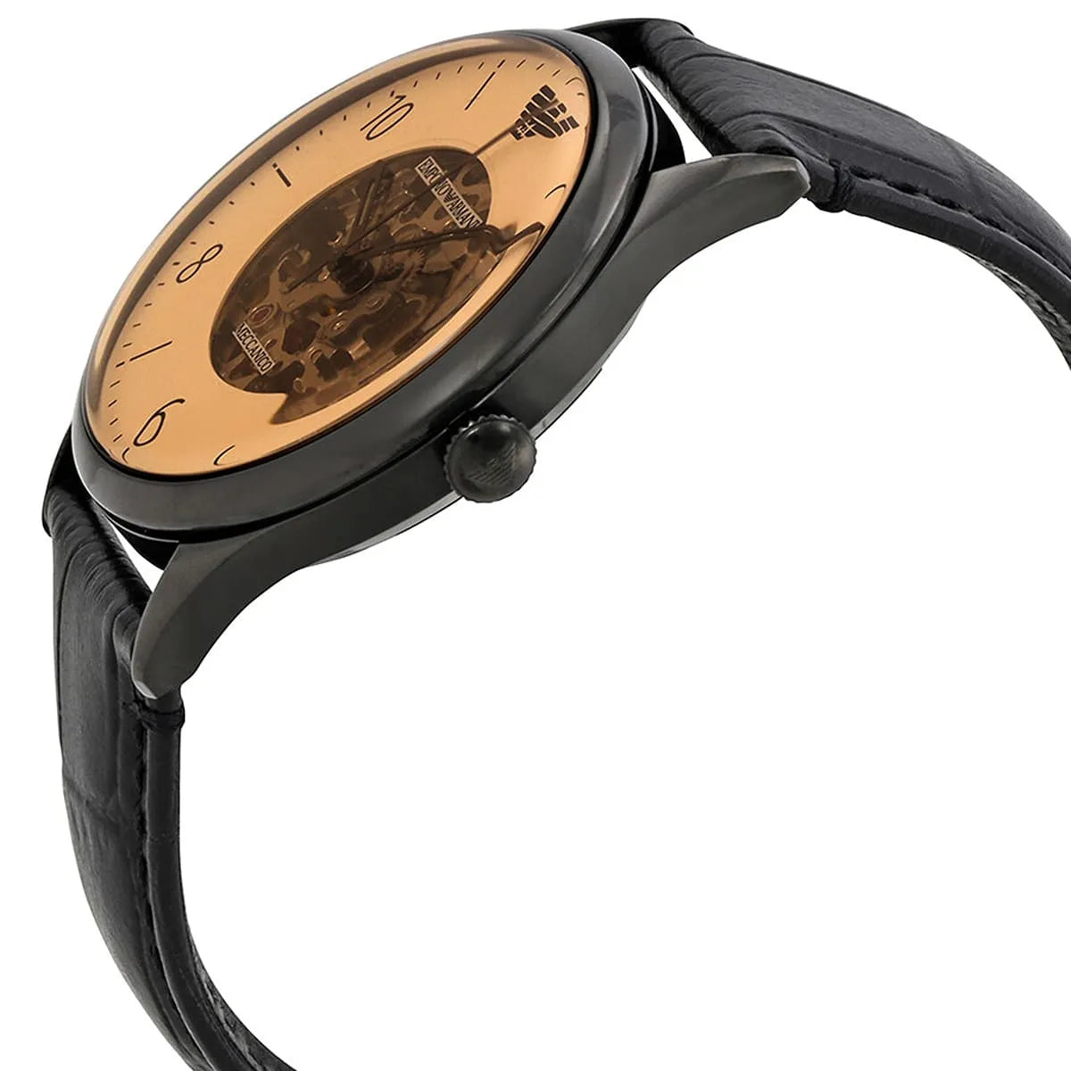 Emporio Armani Beta Meccanico Automatic Black Genuine Leather Men's Watch - AR1923