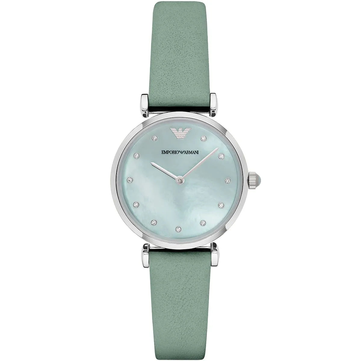 Emporio Armani Gianni T Bar Mother Of Pearl Blue Dial Blue Leather Strap Women's Watch - AR1959