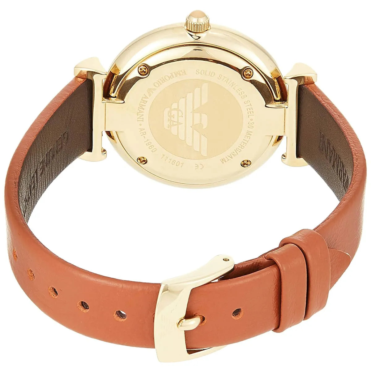 Emporio Armani Gianni T Bar watch caseback with eagle logo and engraved text