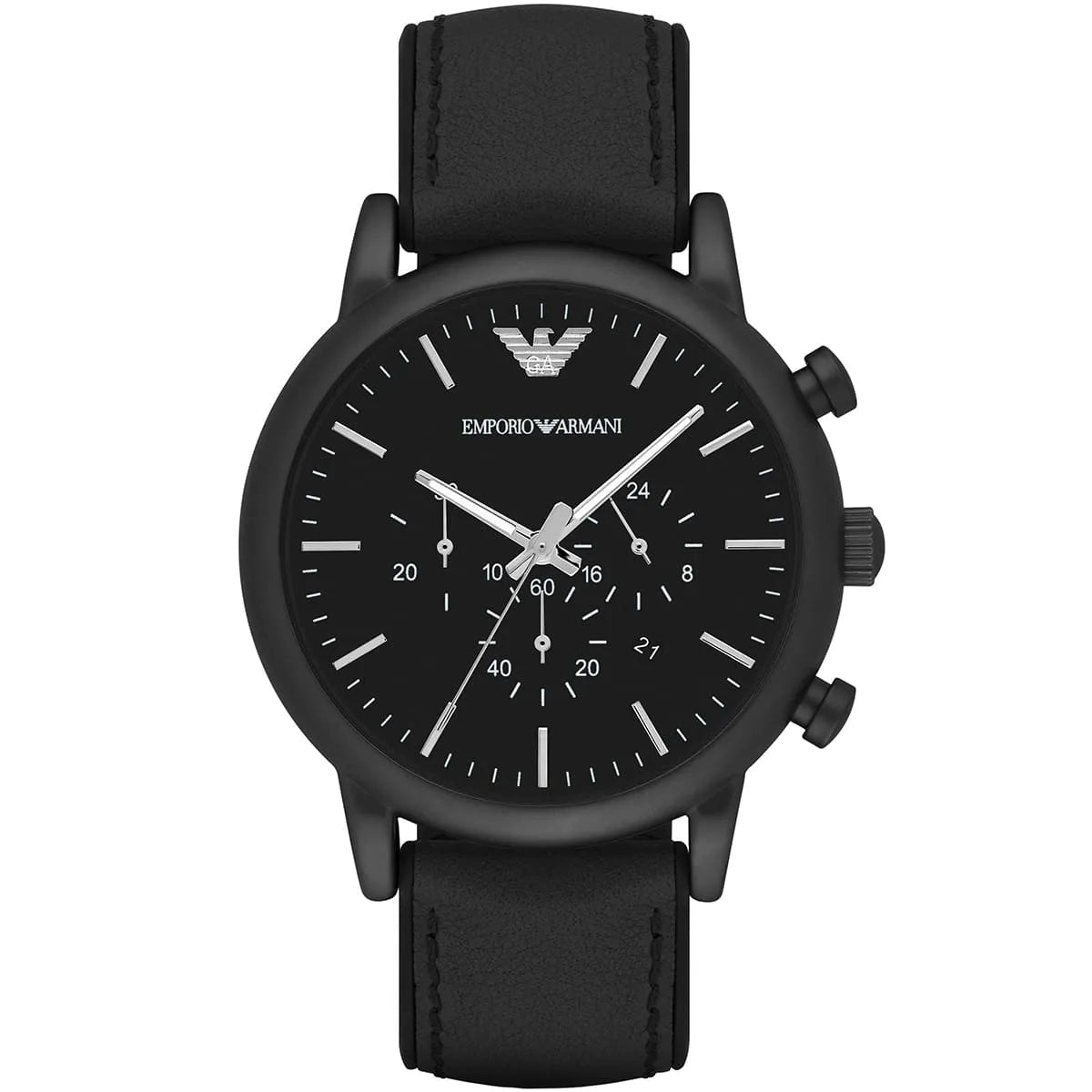 Emporio Armani Luigi Chronohraph Black Dial Black Leather Strap Watch AR1970