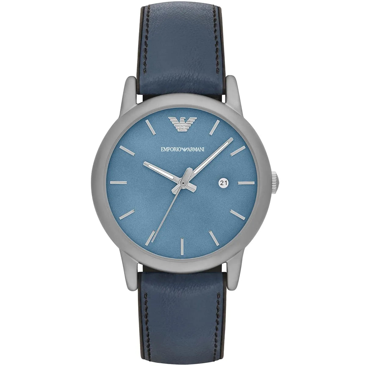 Emporio Armani Gianni T-Bar men's watch with blue dial and blue leather strap