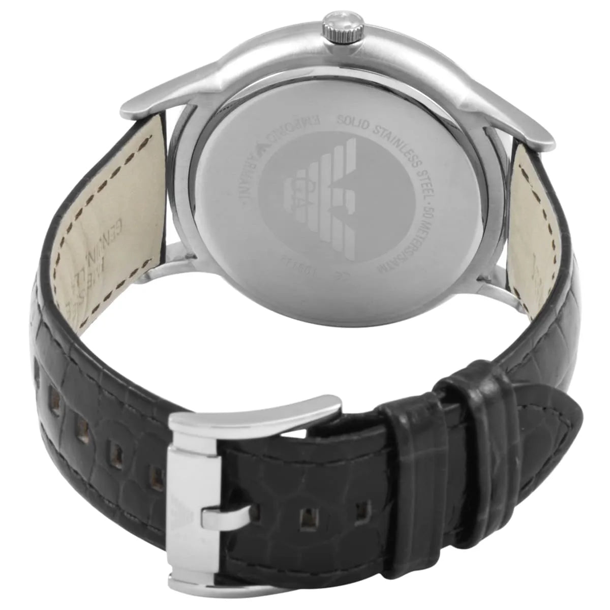 Emporio Armani Renato watch caseback detail with engraved eagle logo and serial number