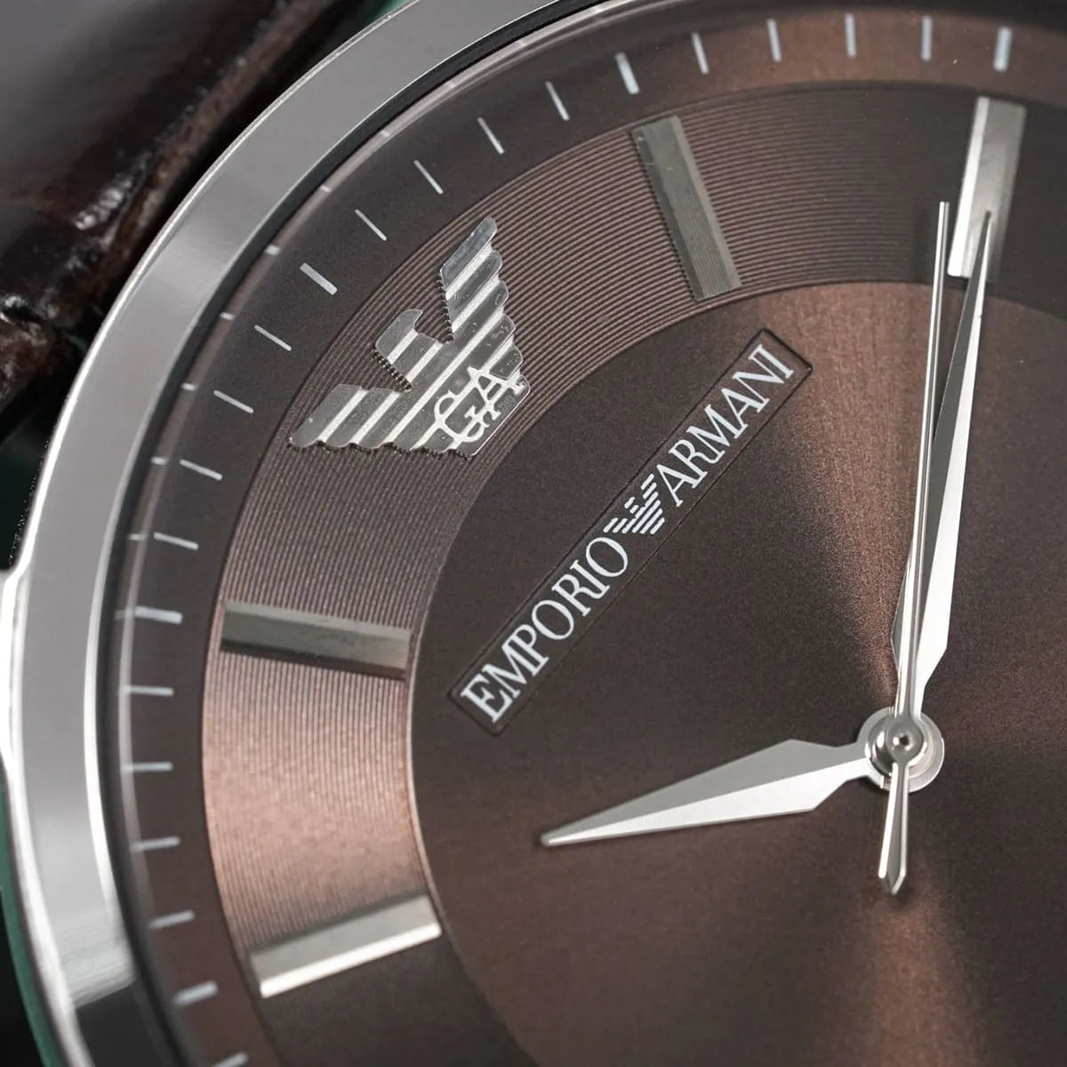 Close-up of Emporio Armani Renato dial with eagle logo and hour markers