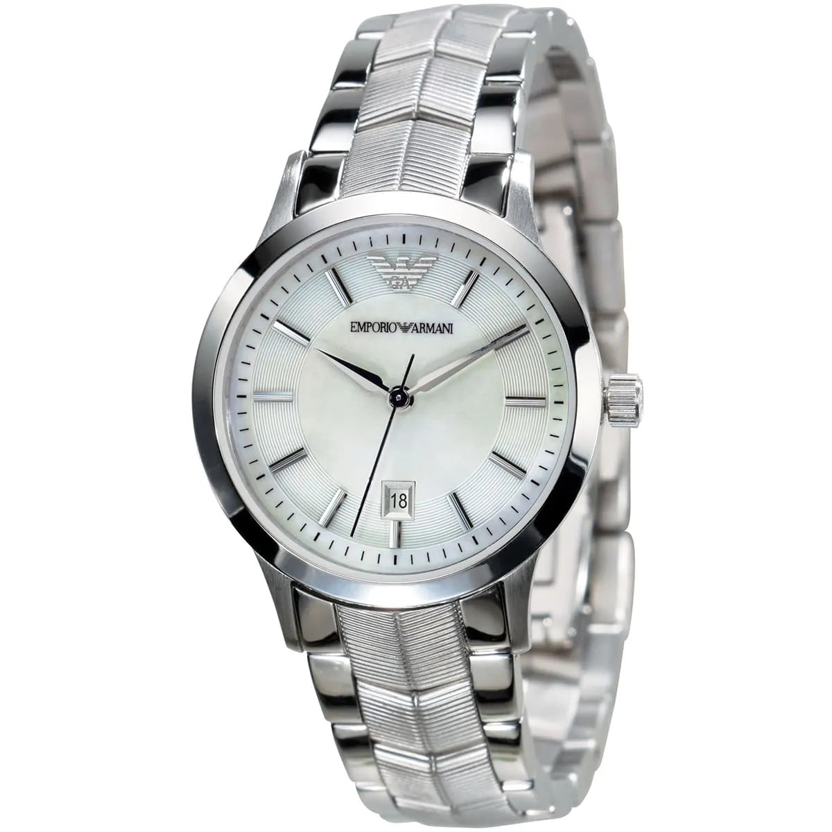 Emporio Armani Renato white dial silver stainless steel ladies watch with date window