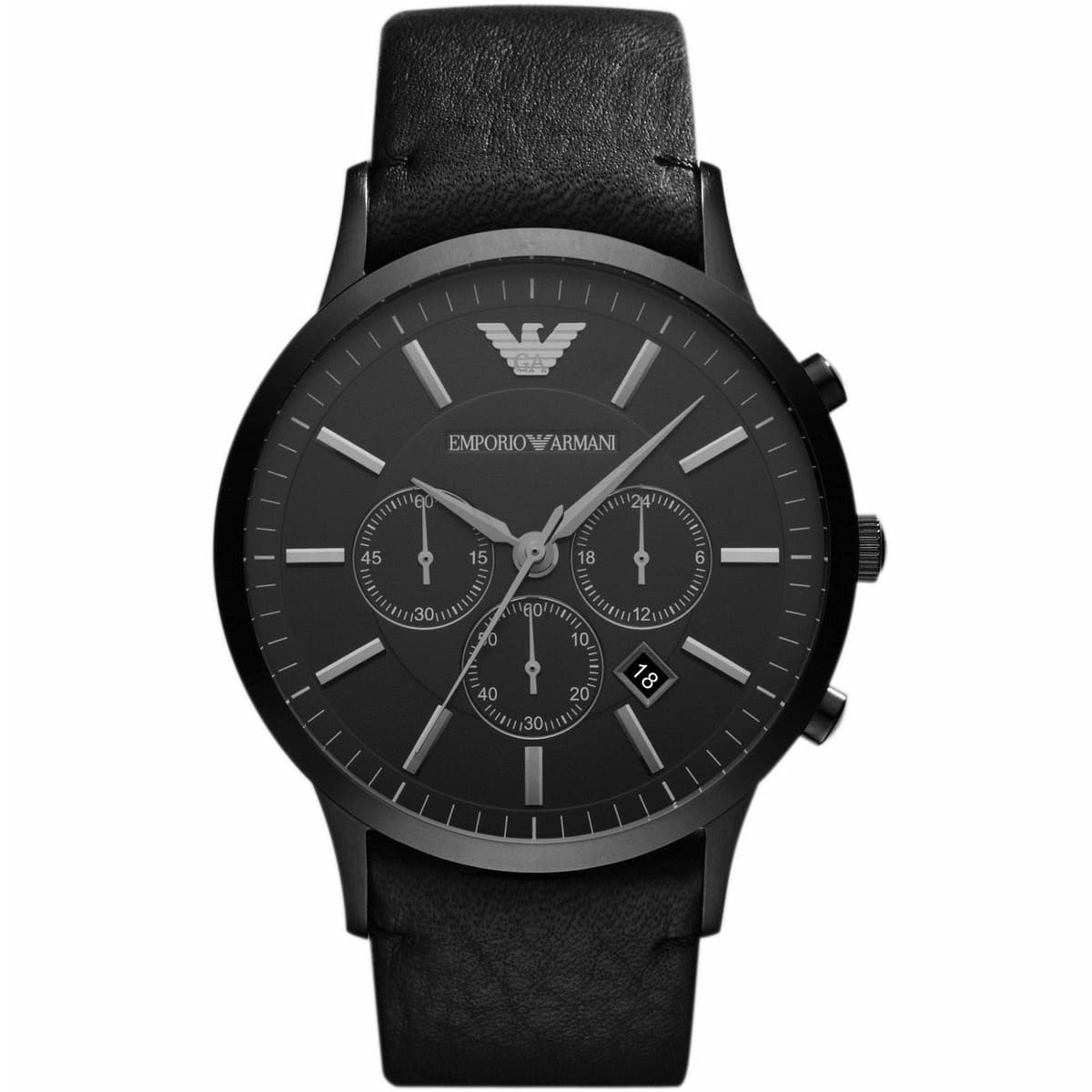 Emporio Armani Sportivo Chronograph Black Genuine Leather Watch - AR2461
