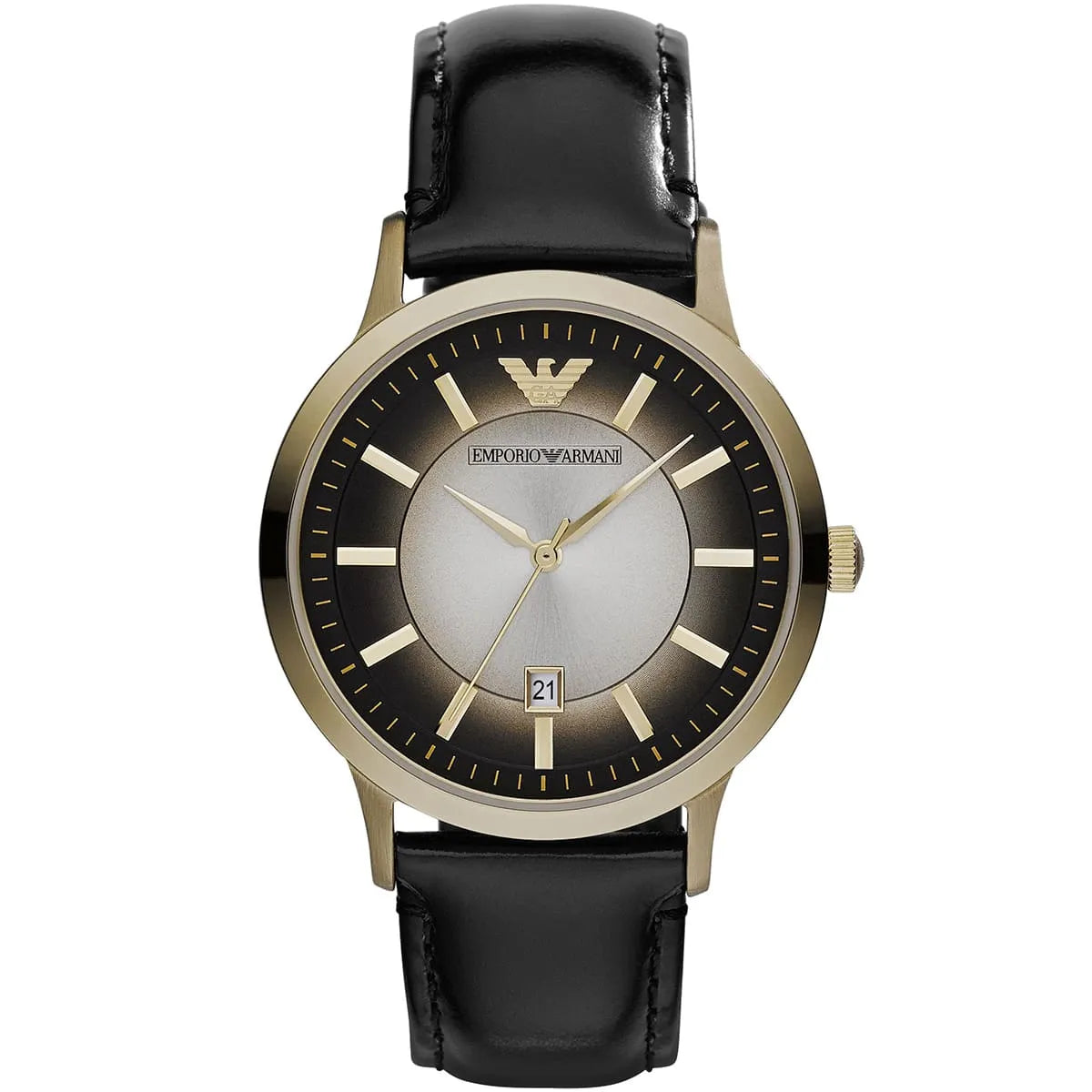 Emporio Armani AR2468 watch with silver dial, stainless steel case and black leather strap