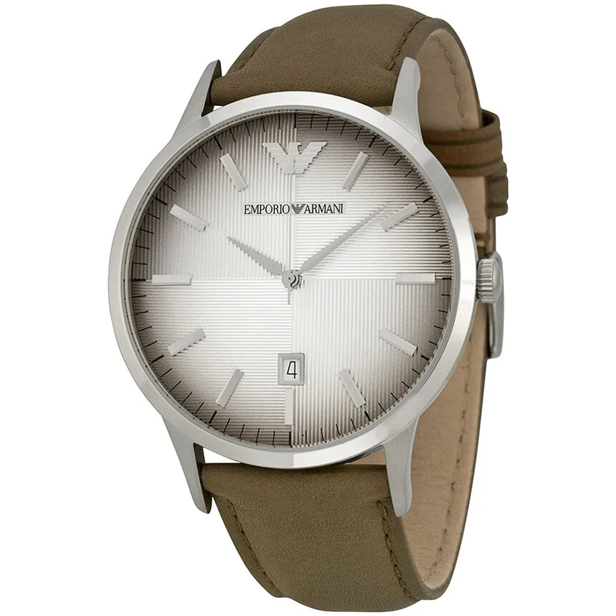 Emporio Armani Renato AR2470 men's watch with cream dial and brown leather strap