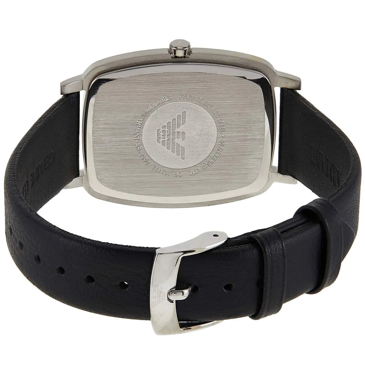 Emporio Armani AR2490 caseback with engraved logo and buckle