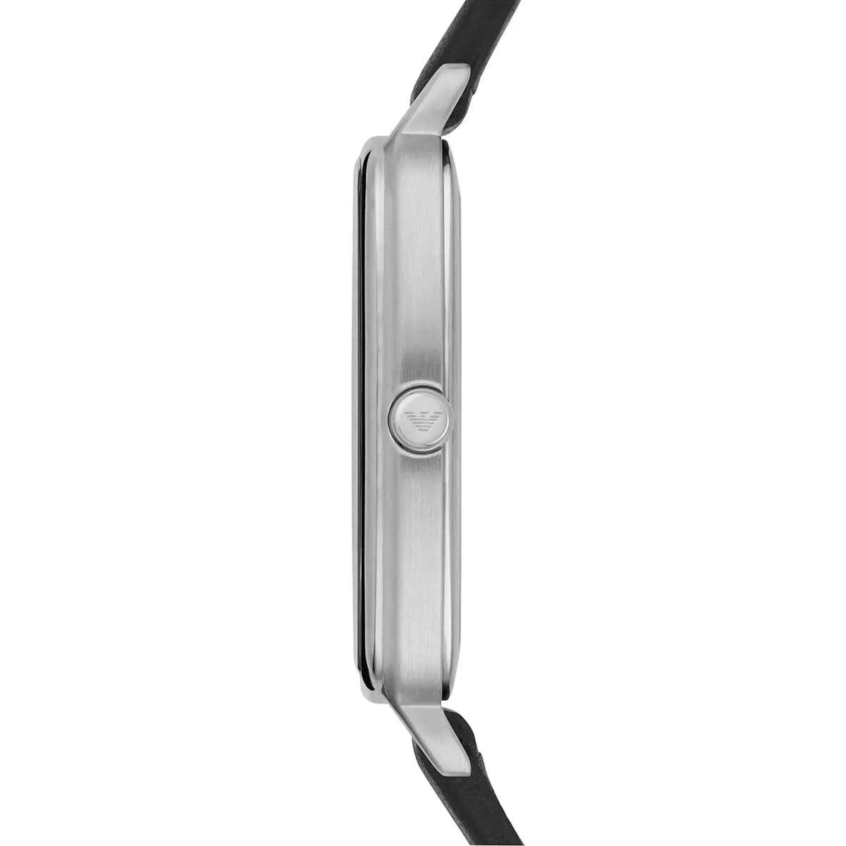 Emporio Armani AR2490 watch side profile with crown and leather strap