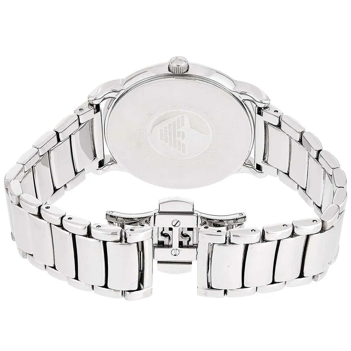 Emporio Armani Luigi AR2499 watch case back showing Emporio Armani logo