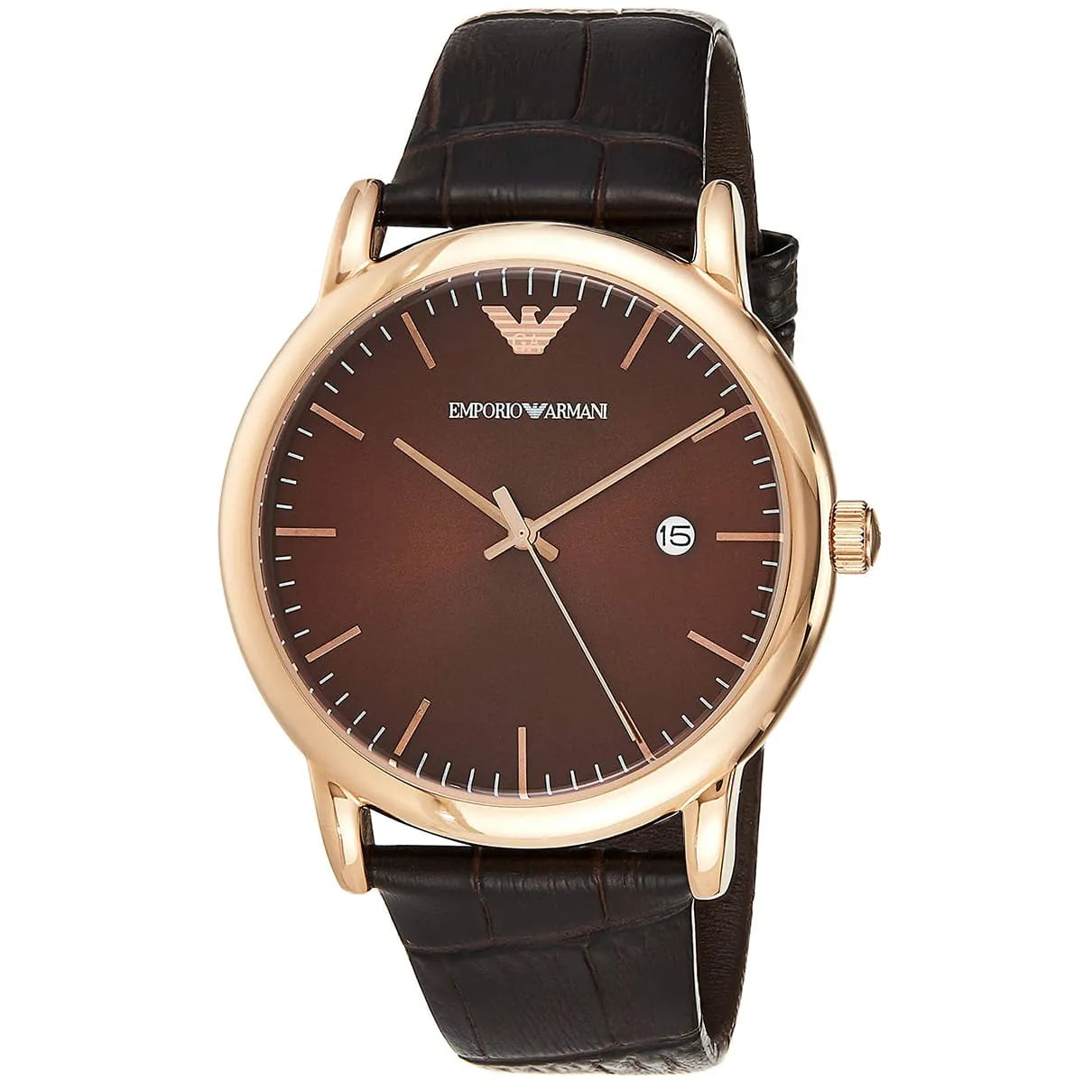 Emporio Armani Luigi AR2503 watch with brown dial and rose gold case