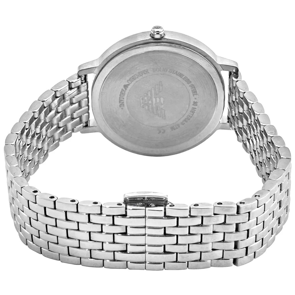 Emporio Armani Kappa women's watch case back with stainless steel bracelet view