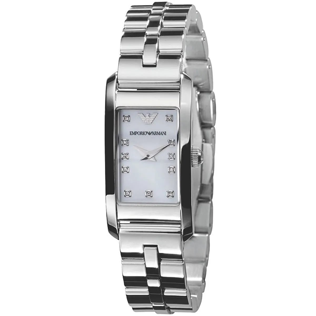 Emporio Armani AR3167 women's quartz watch with mother-of-pearl dial and diamond markers, stainless steel case and bracelet