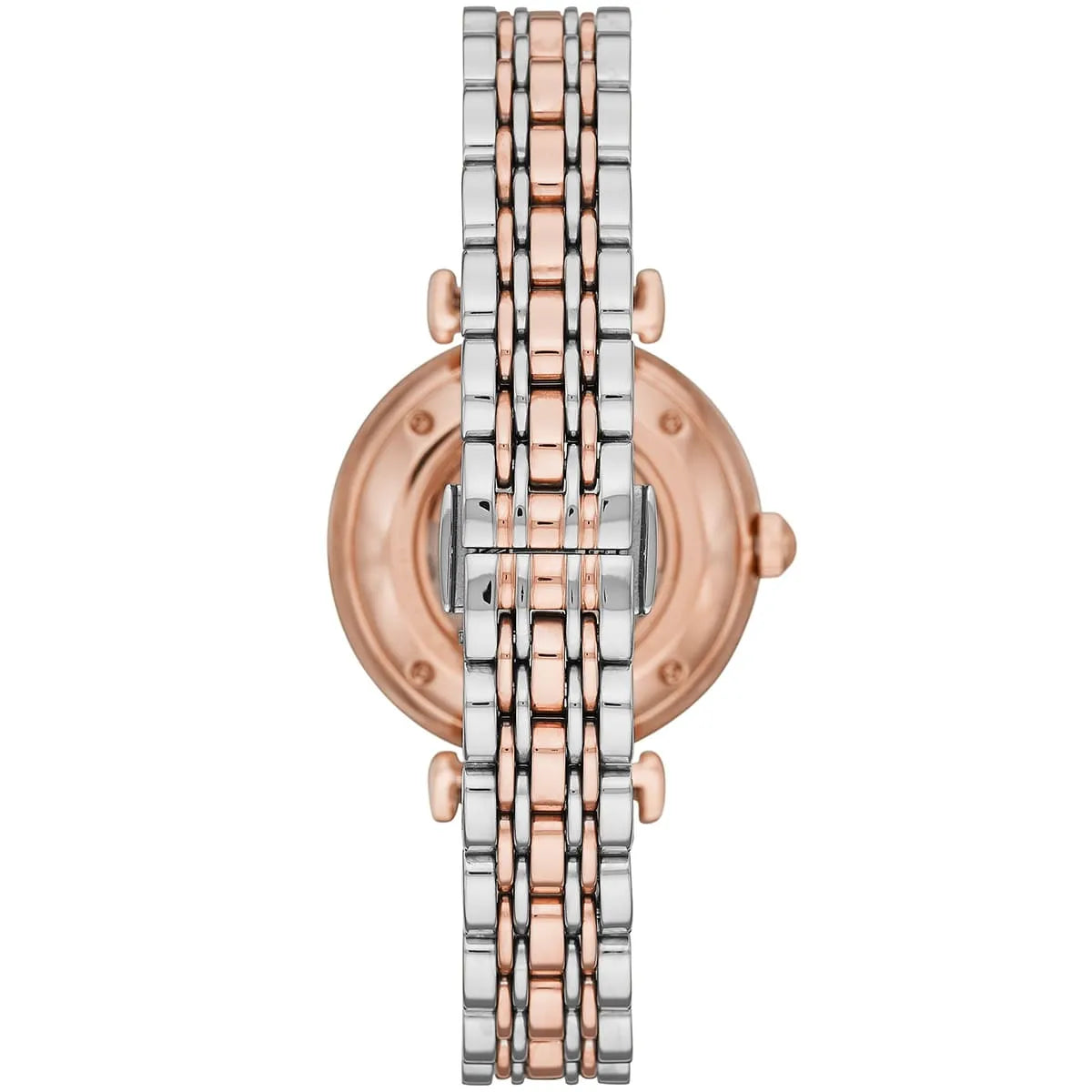 Caseback view showing automatic movement with open heart window display