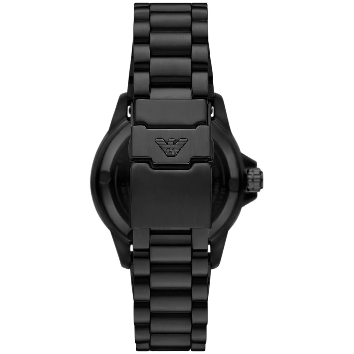 Emporio Armani Sea Explorer black stainless steel bracelet with fold-over clasp and eagle logo