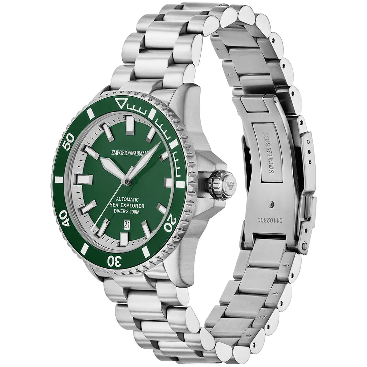 Emporio Armani Sea Explorer Green Dial Silver Steel Strap Watch for Men - AR60088 AR60088 - Image 2