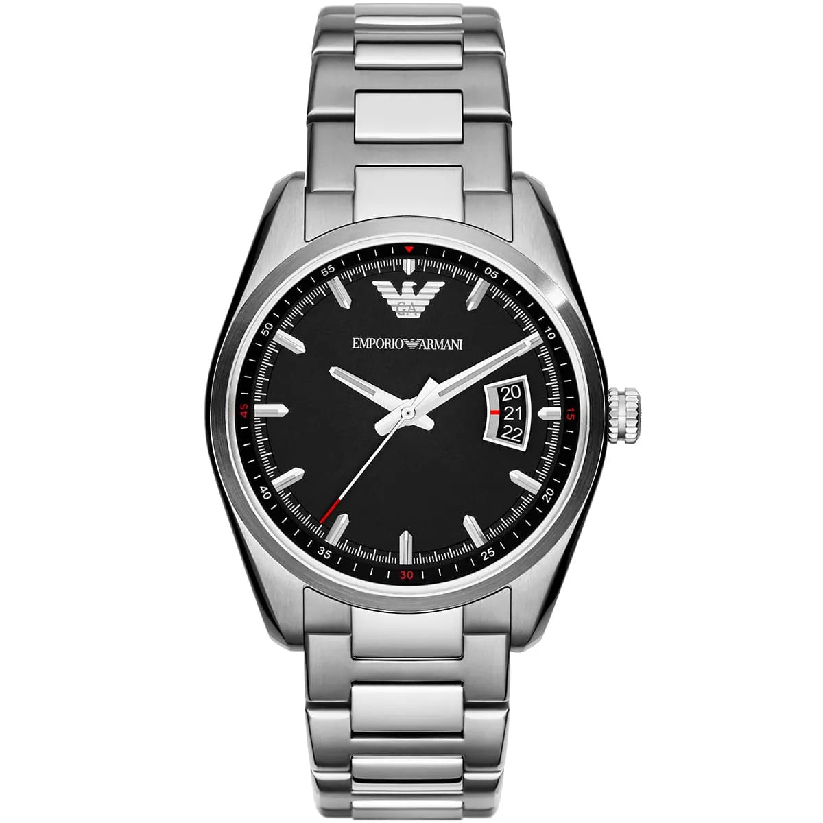 Emporio Armani New Tazio Medium AR6019 men's watch with black dial and silver stainless steel bracelet