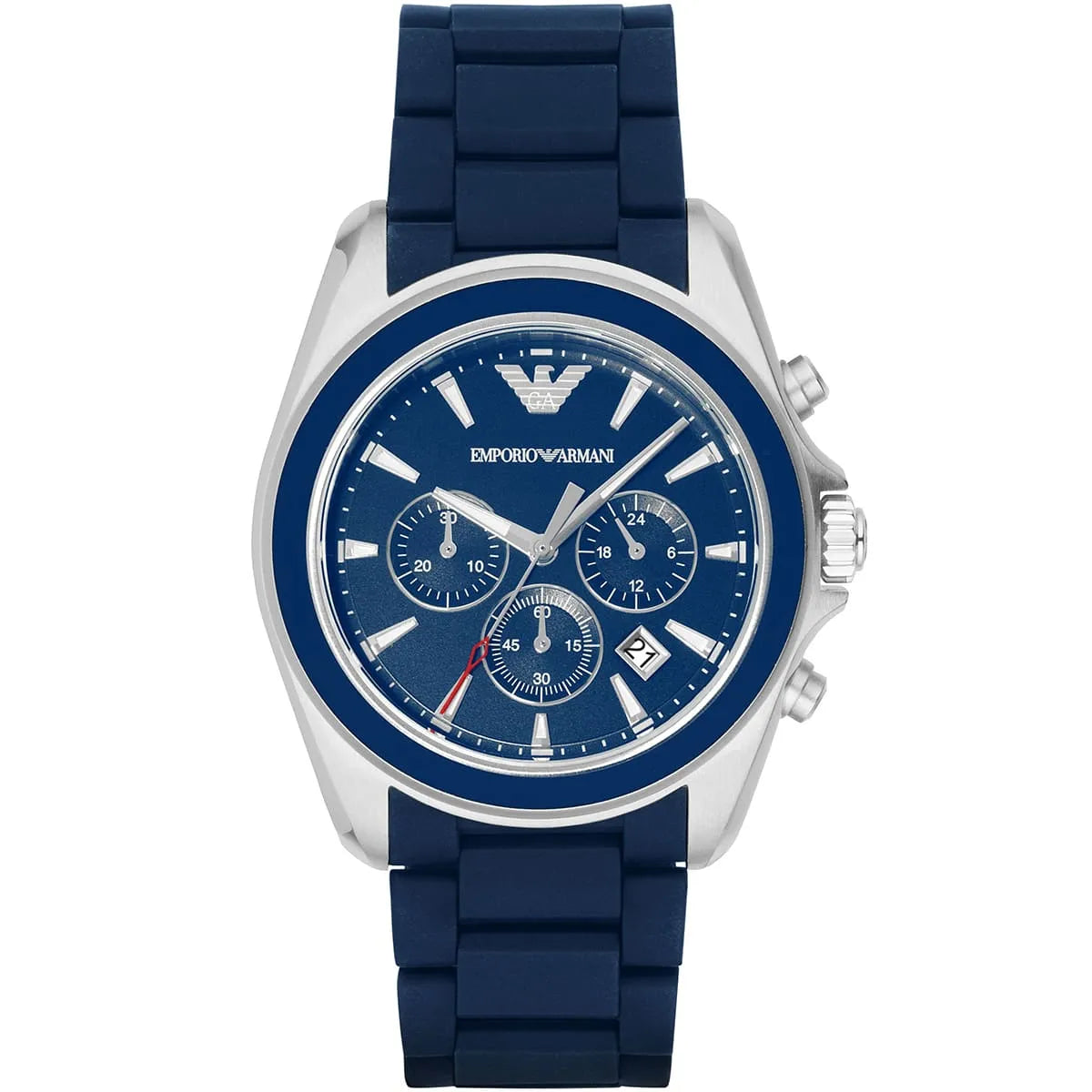 Emporio Armani AR6068 Sportivo chronograph watch with blue dial and stainless steel case