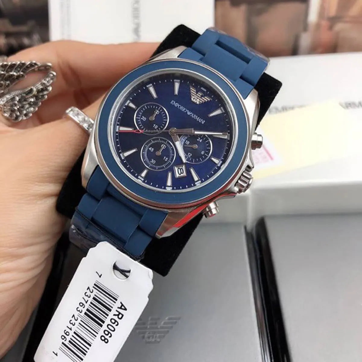 Emporio Armani Men's AR6068 Sportivo Chronograph Blue Rubber Watch AR6068 - Image 8