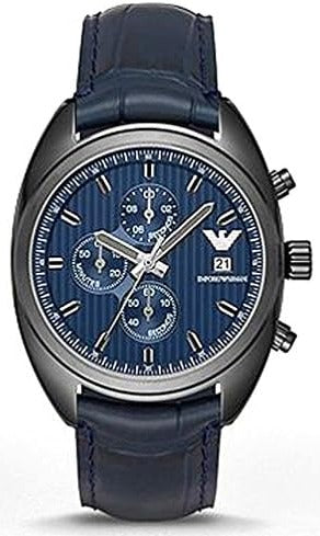 Emporio Armani Sportivo AR6126 chronograph watch with blue dial and blue leather strap