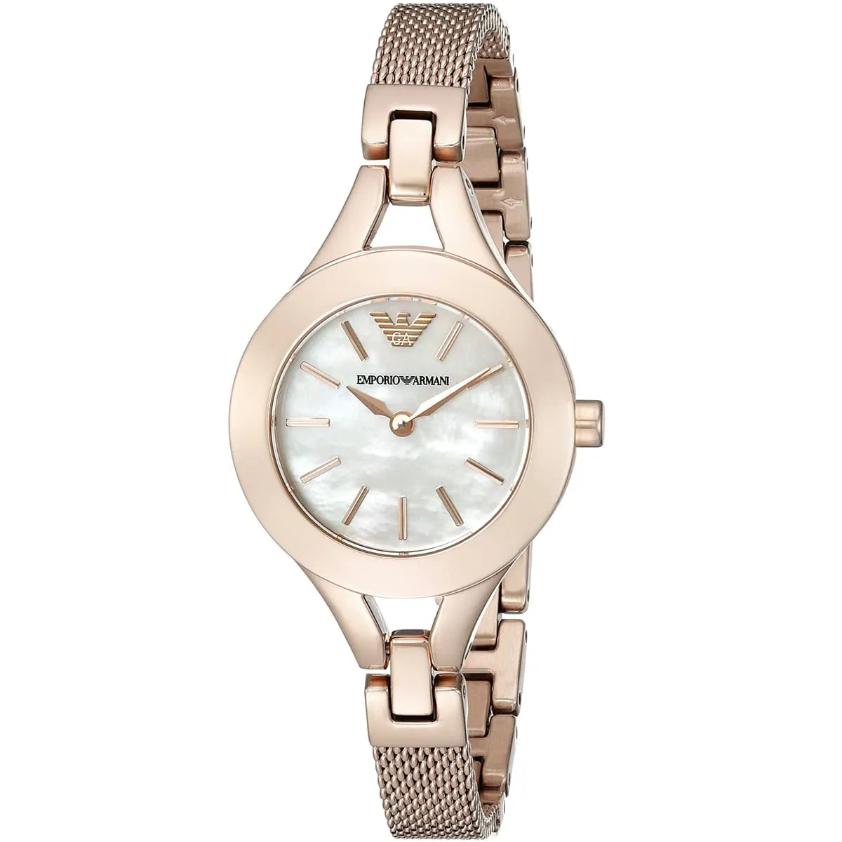 Emporio Armani AR7329 women's watch with mother of pearl dial and rose gold stainless steel mesh strap
