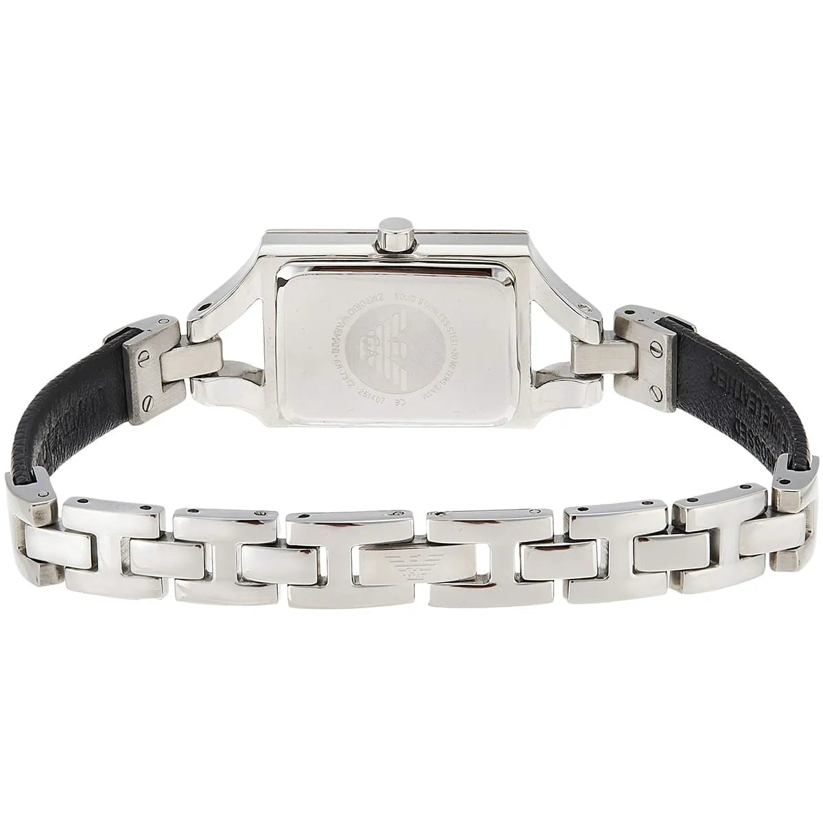Emporio Armani Chiara women's watch caseback showing stainless steel back with engraved branding