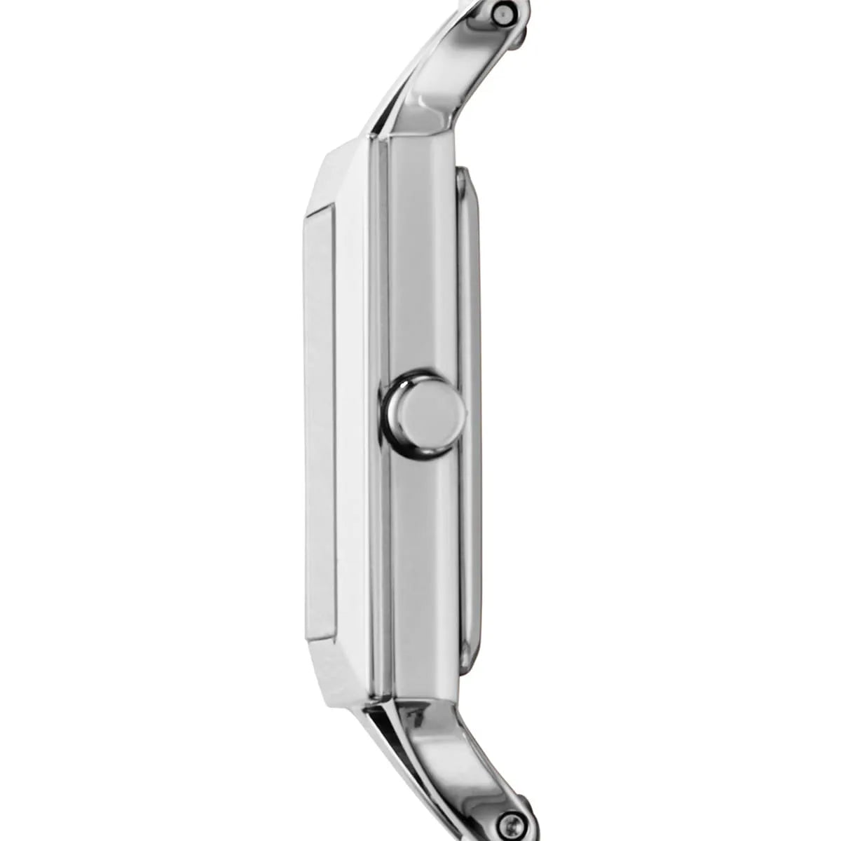 Emporio Armani Chiara women's watch side view showing stainless steel case thickness and bracelet links
