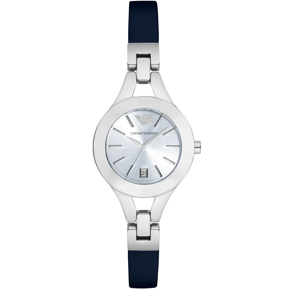 Emporio Armani Chiara Large women's watch with silver dial and blue leather strap