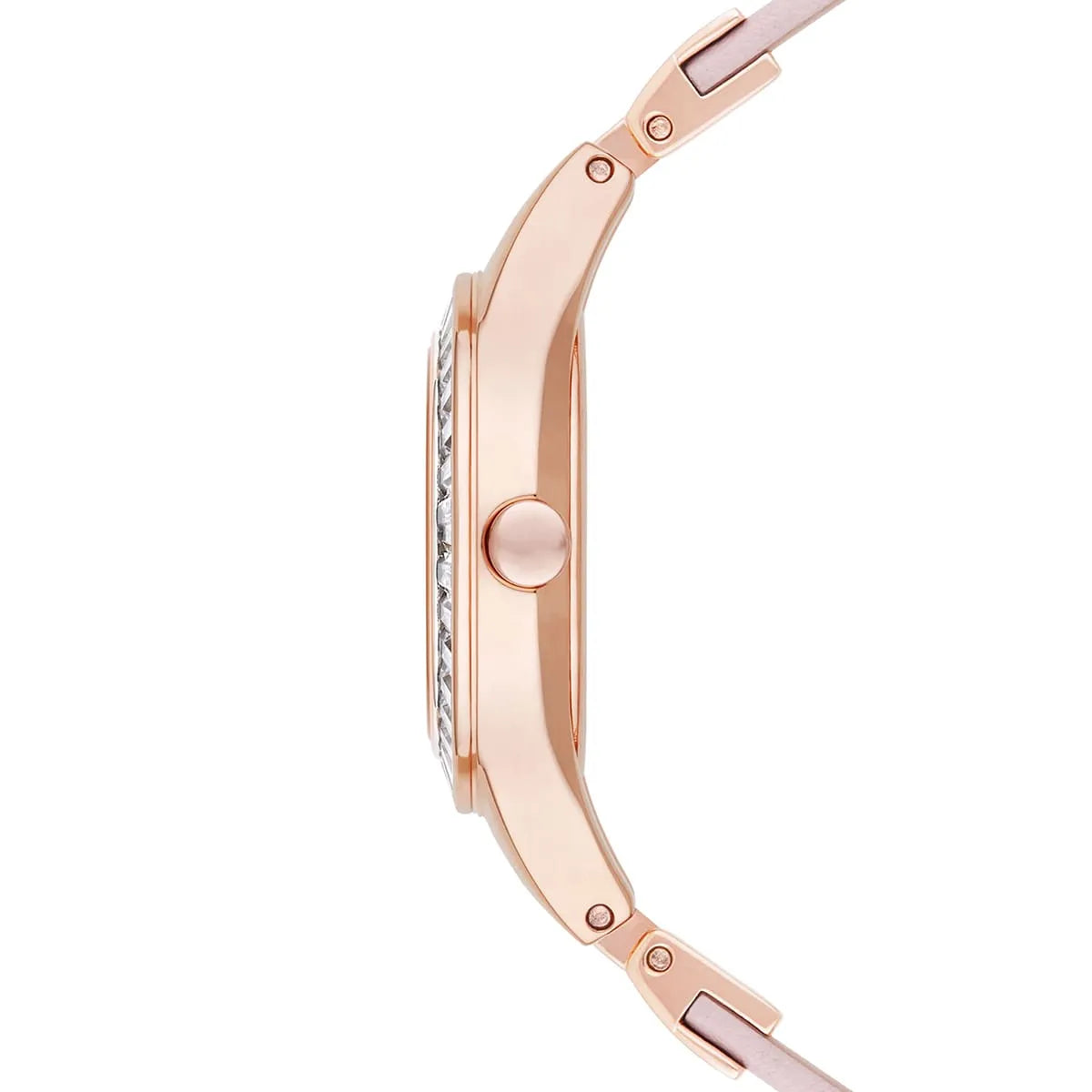 Emporio Armani Chiara AR7413 rose gold watch side profile view