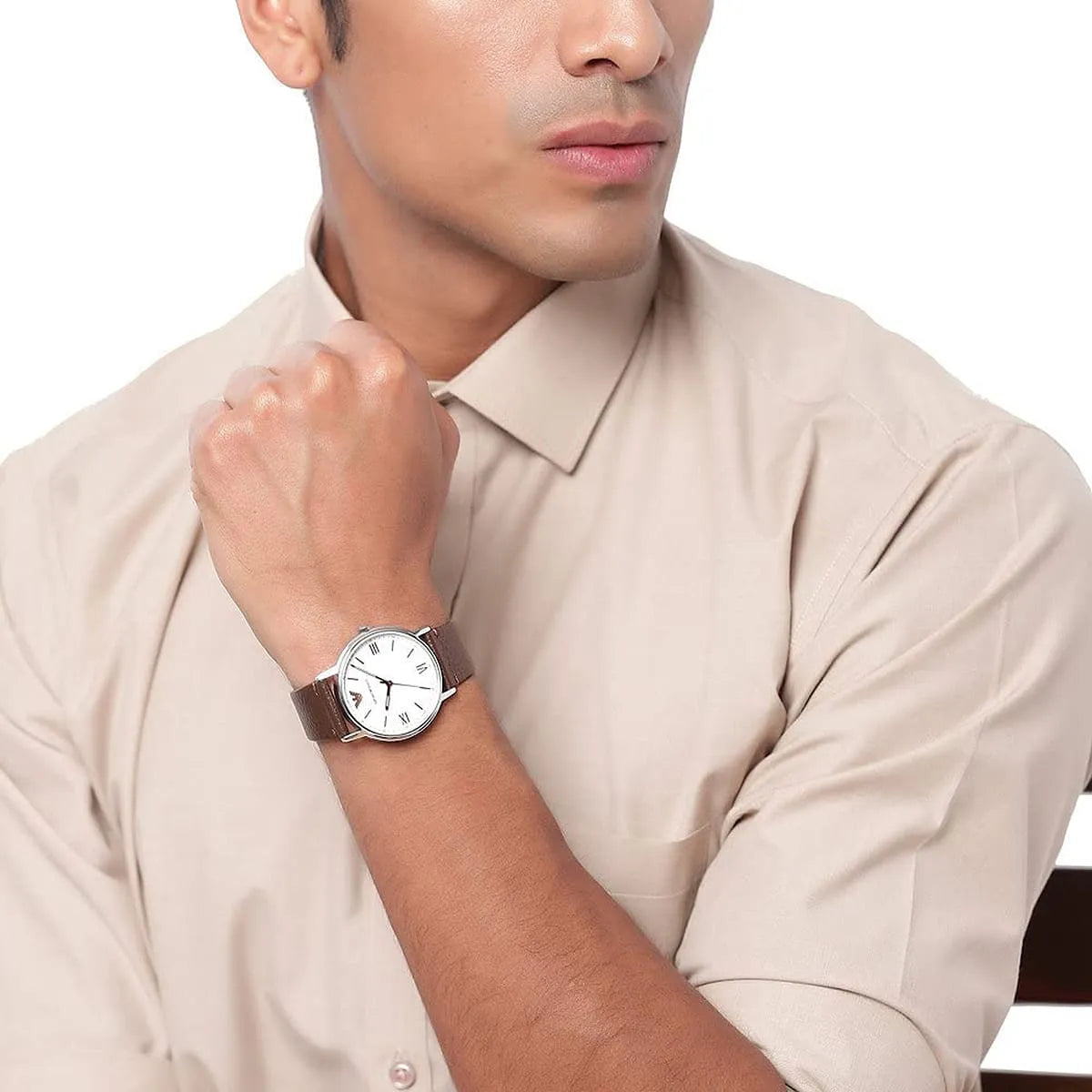 Emporio Armani Kappa Quartz White Dial Brown Leather Strap Watch For Men - AR80006 AR80006 - Image 7
