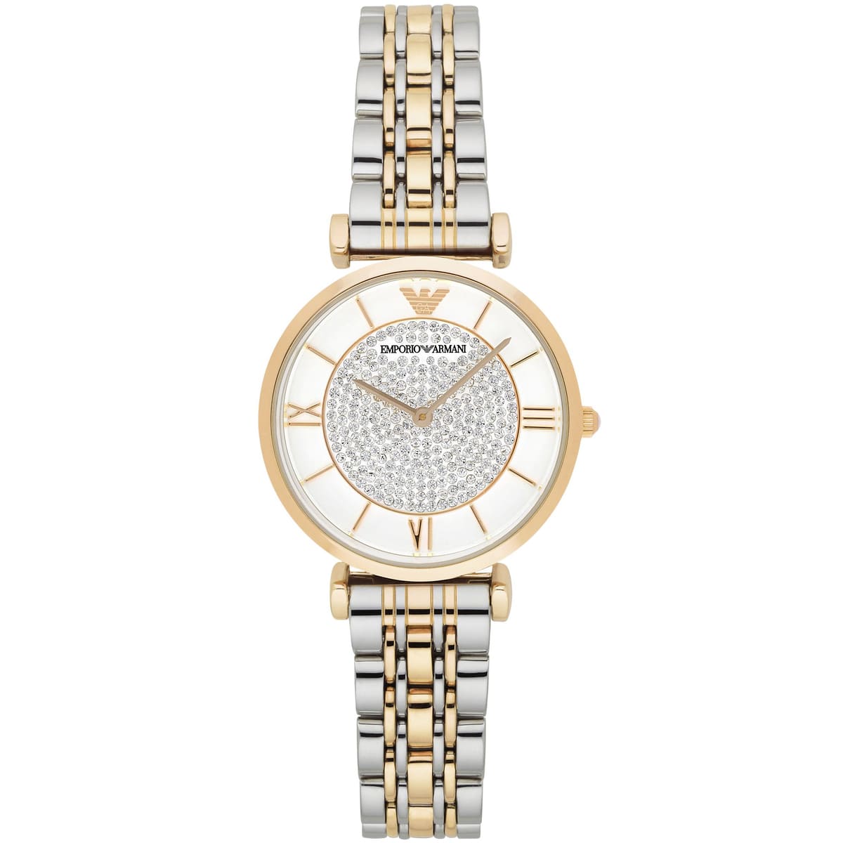 Emporio Armani Gianni T-Bar women's watch white dial gold and silver two-tone steel strap