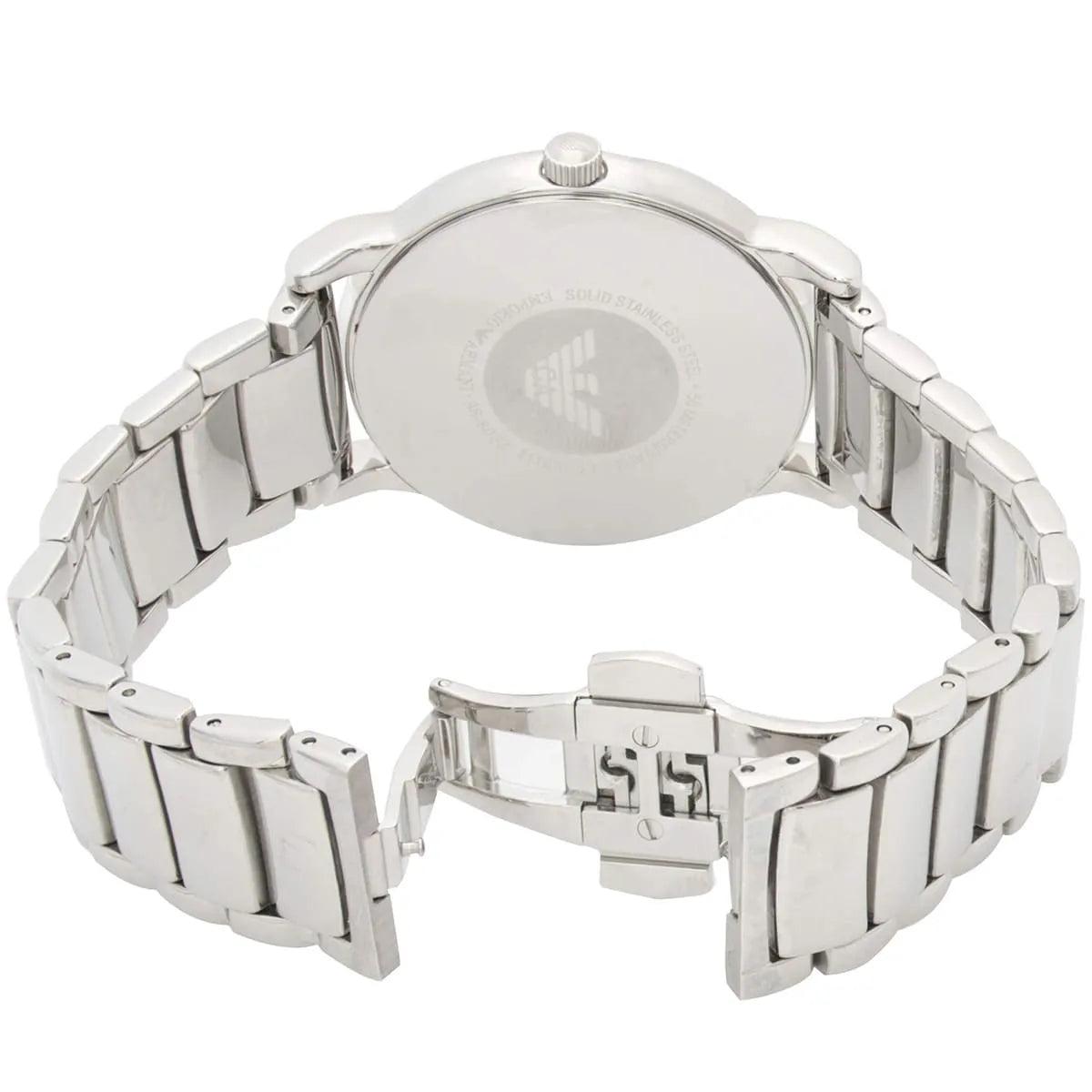 Caseback of Emporio Armani Luigi AR8033 with Emporio Armani logo