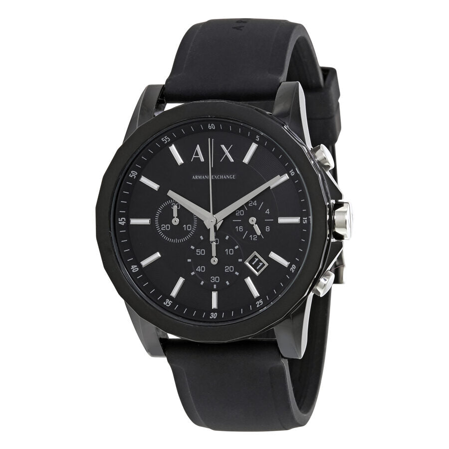 Armani Exchange AX1326 all black chronograph watch with round dial and black rubber strap